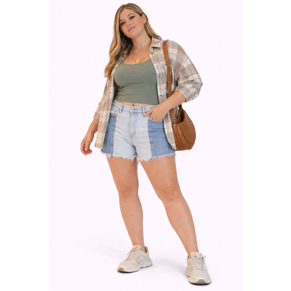PacSun Denim Shorts Womens 27 Blue High Rise Festival Two Tone Patchwork Boho